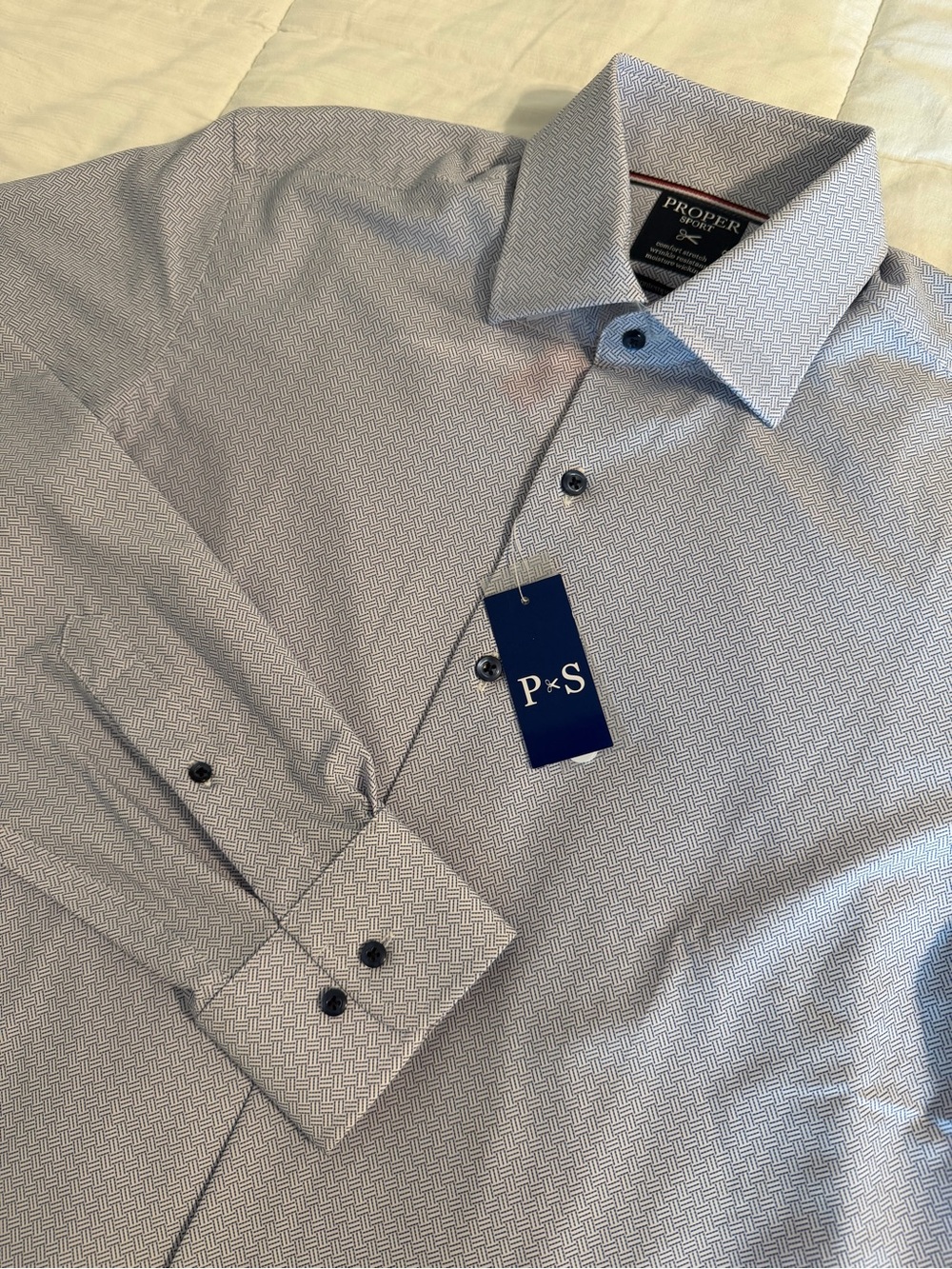 Proper Men's Light Gray, light purple/ blue Micro-Pattern Dress Shirt. M